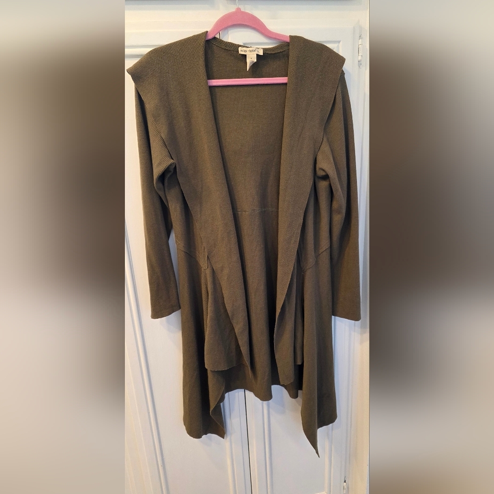 Indigo Thread Co Olive Green Women's Textured Maxi Cardigan ~ Size Medium